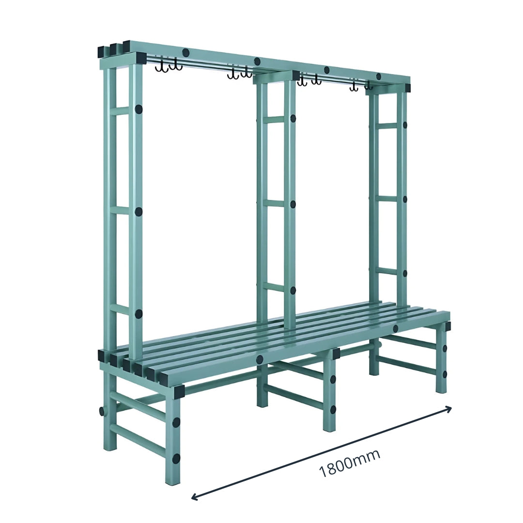 Single-Sided Plastic Changing Room Bench with Hooks - 1800mm